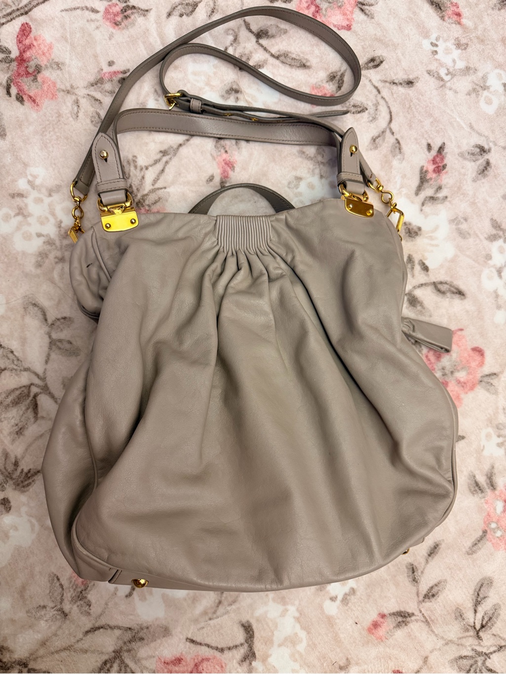 Miu Miu Taupe Leather Hobo With Gold-Tone Hardware